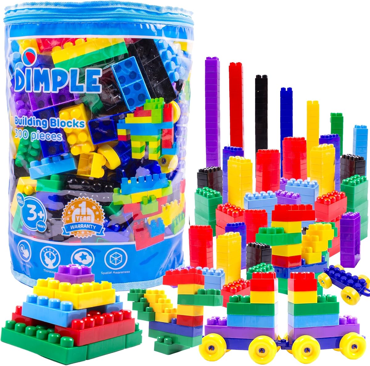 Bloques de construcción grandes de 300 piezas para niños pequeños, juguetes entrelazados para niños | Bloques apilables, juguetes multicolores, plástico seguro no tóxico, impermeable, colores brillantes, para niños y niñas mayores de 3 años