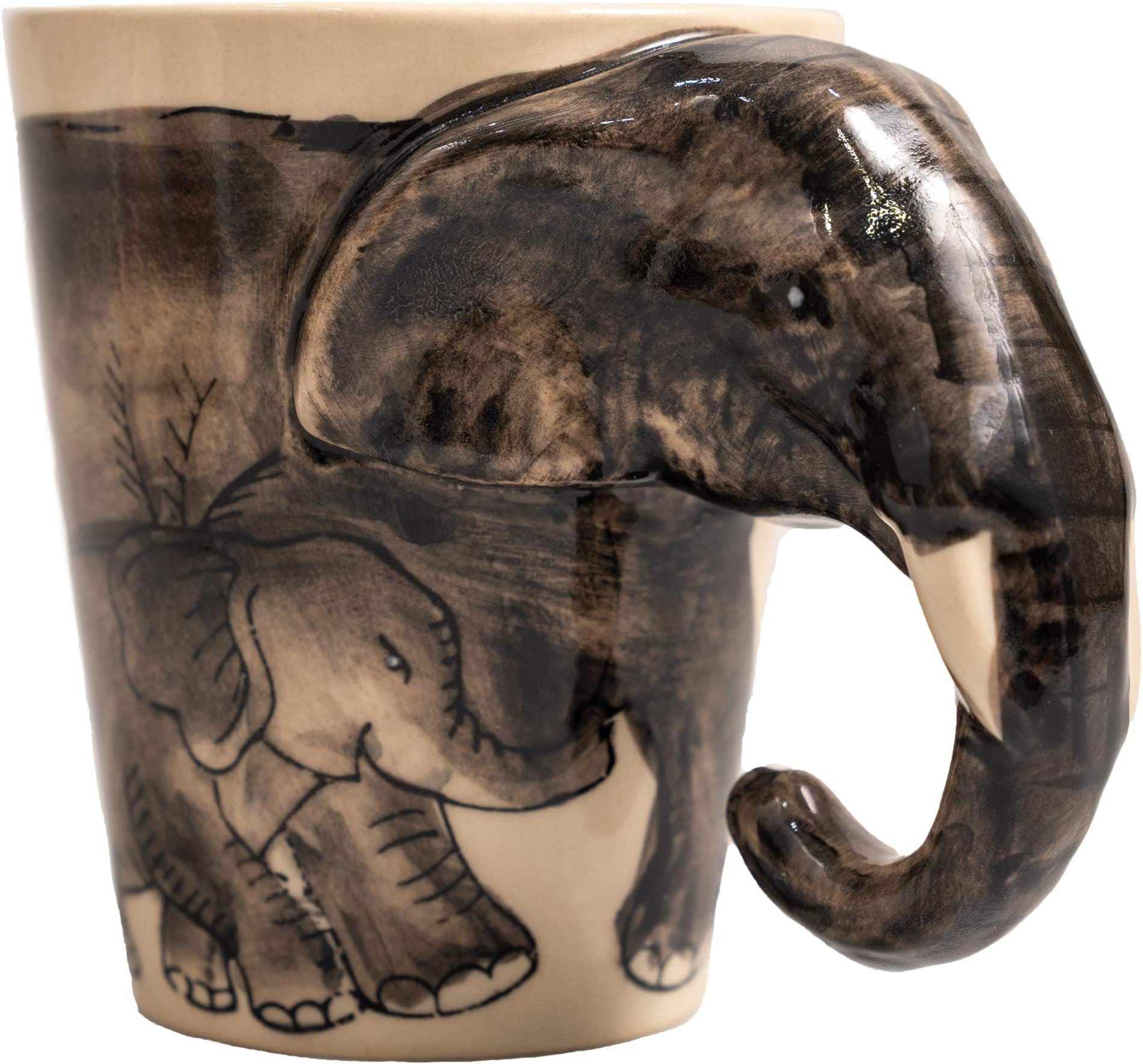 3D Elephant Mug 11oz – Handcrafted Ceramic Coffee Cup with Sculpted Elephant Handle, Microwave & Dishwasher Safe, Unique Wildlife Gift for Animal Lovers, Women, Christmas & Holiday Gifts