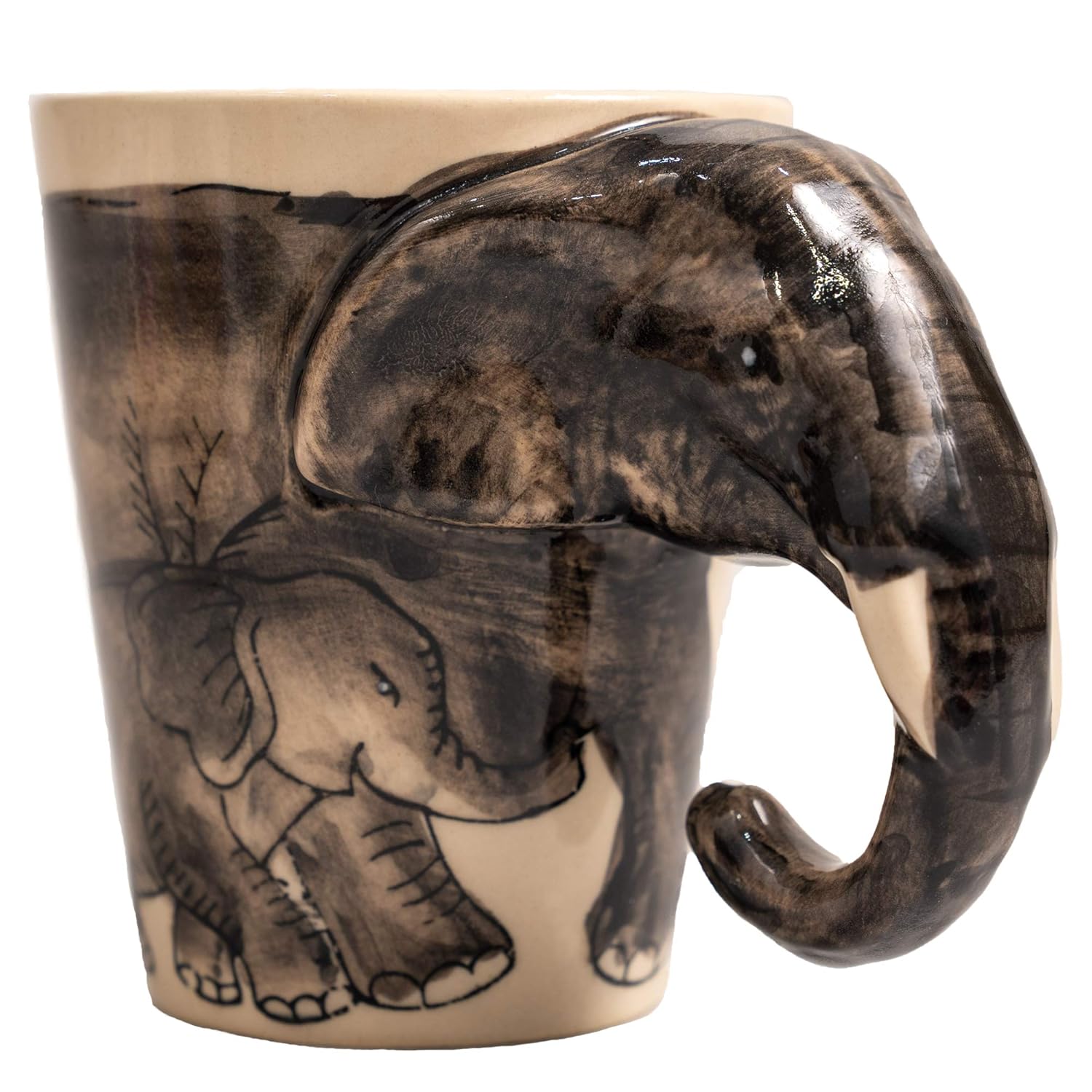 IYARA CRAFT 3D Elephant Mug 11oz Handcrafted Ceramic Coffee Cup with Sculpted Elephant Handle Microwave Dishwasher Safe Unique