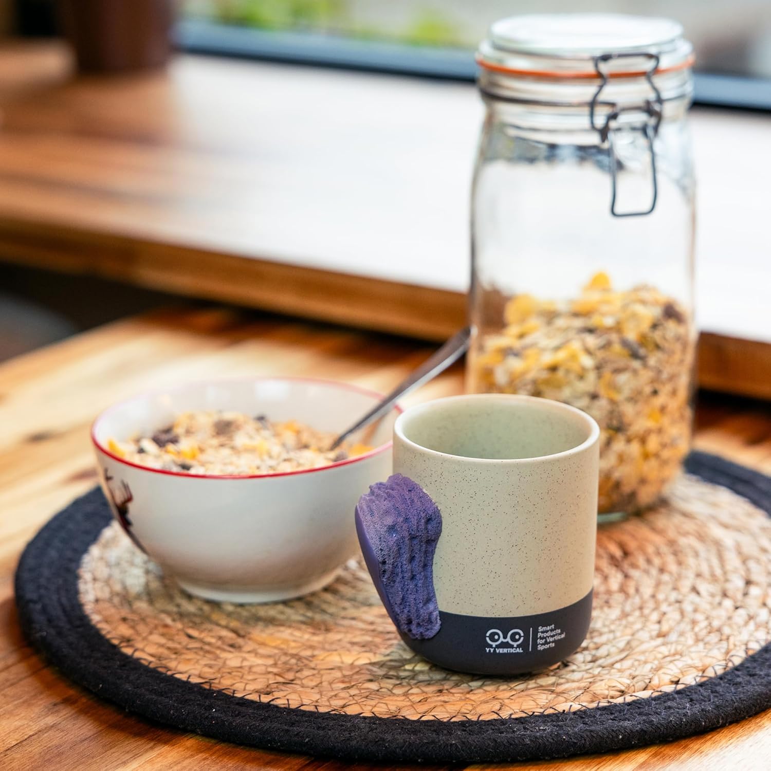 YY Vertical Climbing Mug Evo, Pinch Mug for Rock Climbers and Boulderers, Indoor Bouldering Grip Cup, Unique Gift, Purple