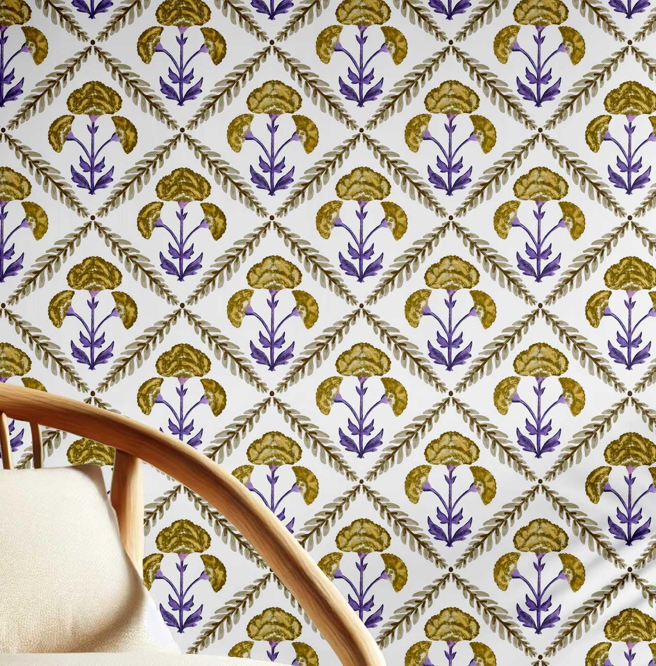 Papier peint adhésif vert S4Sassy pour masquer les imperfections murales motif floral asiatique