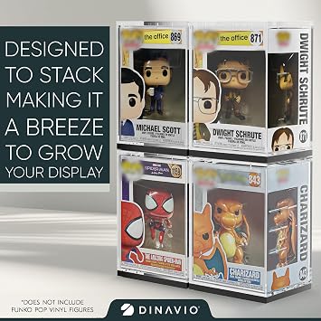 Dinavio Crafthouse Funko Pop Protector - حافظة عرض أكريليك - تصميم قوي قابل للتكديس - حافظة 4 مم لأشكال فينيل مقاس 4 بوصات - قاعدة سوداء
