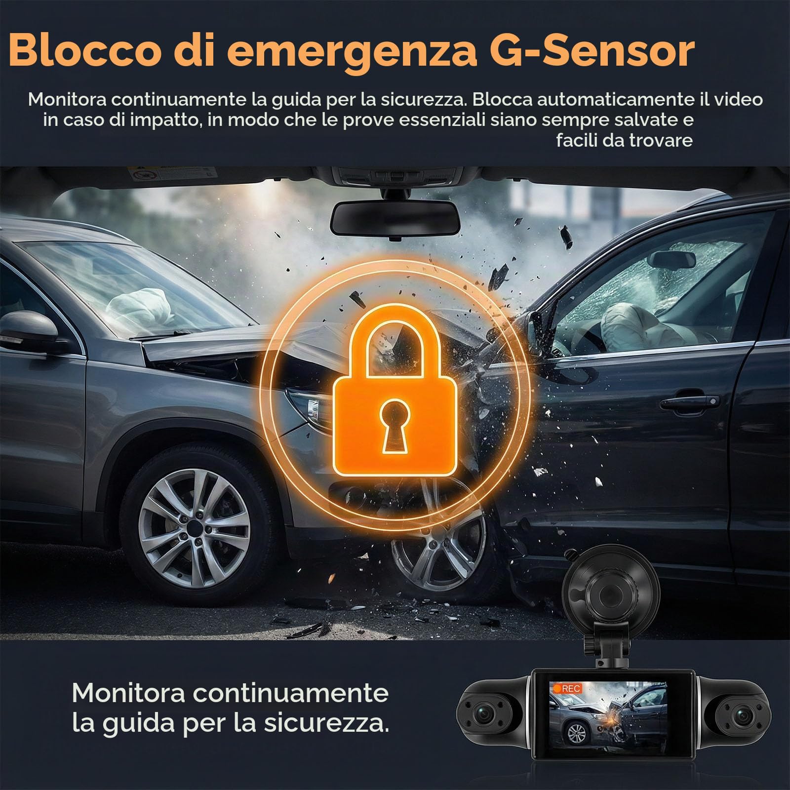 SIXWIN 2K 4 Canali Dashcam Auto 360°, 4 Telecamera, 2K + 1080Px3 Anteriore e Posteriore Sinistra Destra, 3 Pollici Schermo con WDR-Nachtsicht, WiFI,G-Sensor,24/7 Parkmodus,Loop-Aufnahme, App