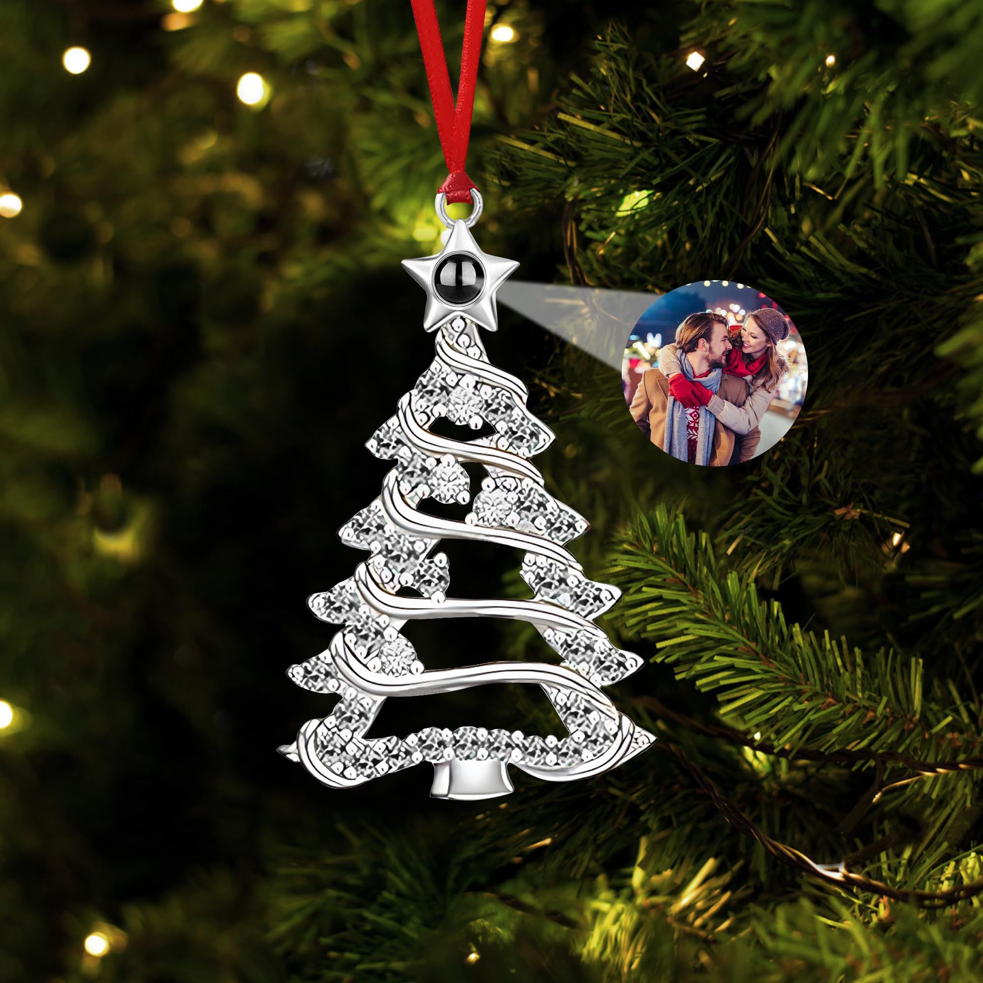 Adornos navideños Personalizados con Foto en el Interior,Personalizadas Cobre Navidad Ornamentos,Interior Exterior Adornos Colgantes para Árbol de Navidad,Regalo para Pareja,Familia,Amigos