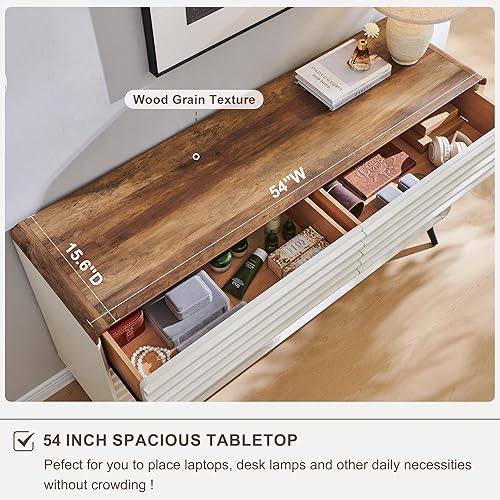 Miniatura 5 de RedLemon Cómoda de 6 cajones para dormitorio, cómoda doble de madera acanalada moderna de mediados de siglo de 54 pulgadas de ancho, cajonera con