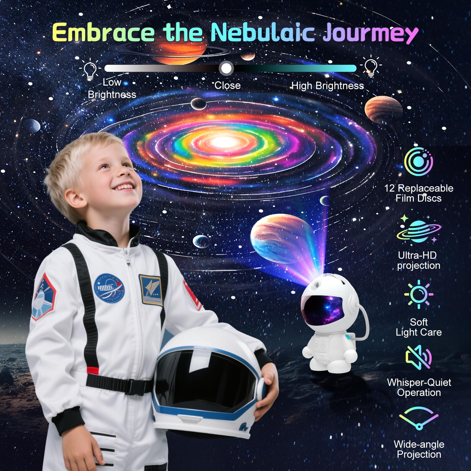 SHJQJJLBCQ Proiettore Luce Notturna Galassia Spaziale Astronauta Ultra HD 12 Dischi Film Display LED Luminosità Regolabile