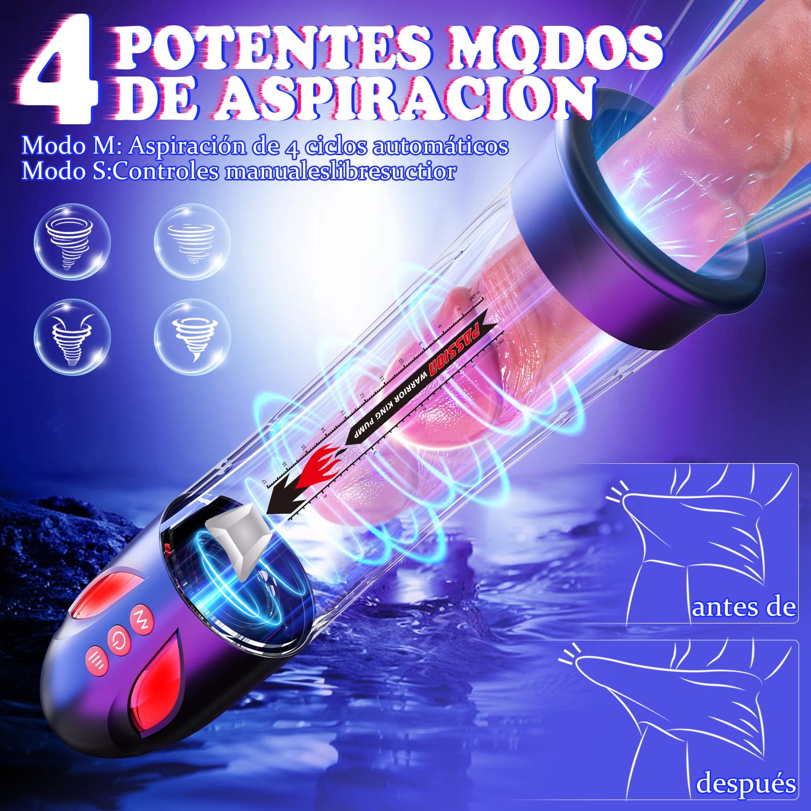 Bombas Para el Pene Juguetes Sexuales Hombre - Alargador de Pene Masculino con 4 Modos de Presión y 4 Modos de Succión,Bomba de Vacío Eléctrica para Pene Masturbador con Cockring y Anillos de Silicona