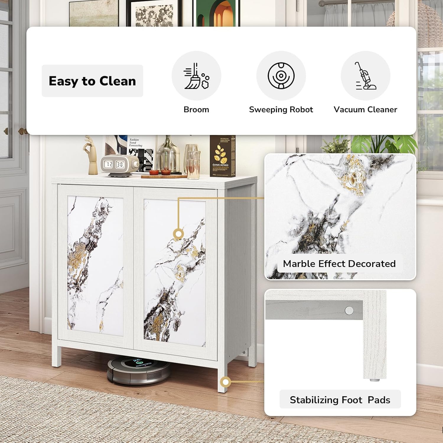 34.2" Luxury Bathroom Storage Cabinet with Unique Marble-Vein Pattern - One-of-a-Kind Natural Signature, Freestanding Entryway Storage Unit Console Table, Bathroom Furniture Home Decor