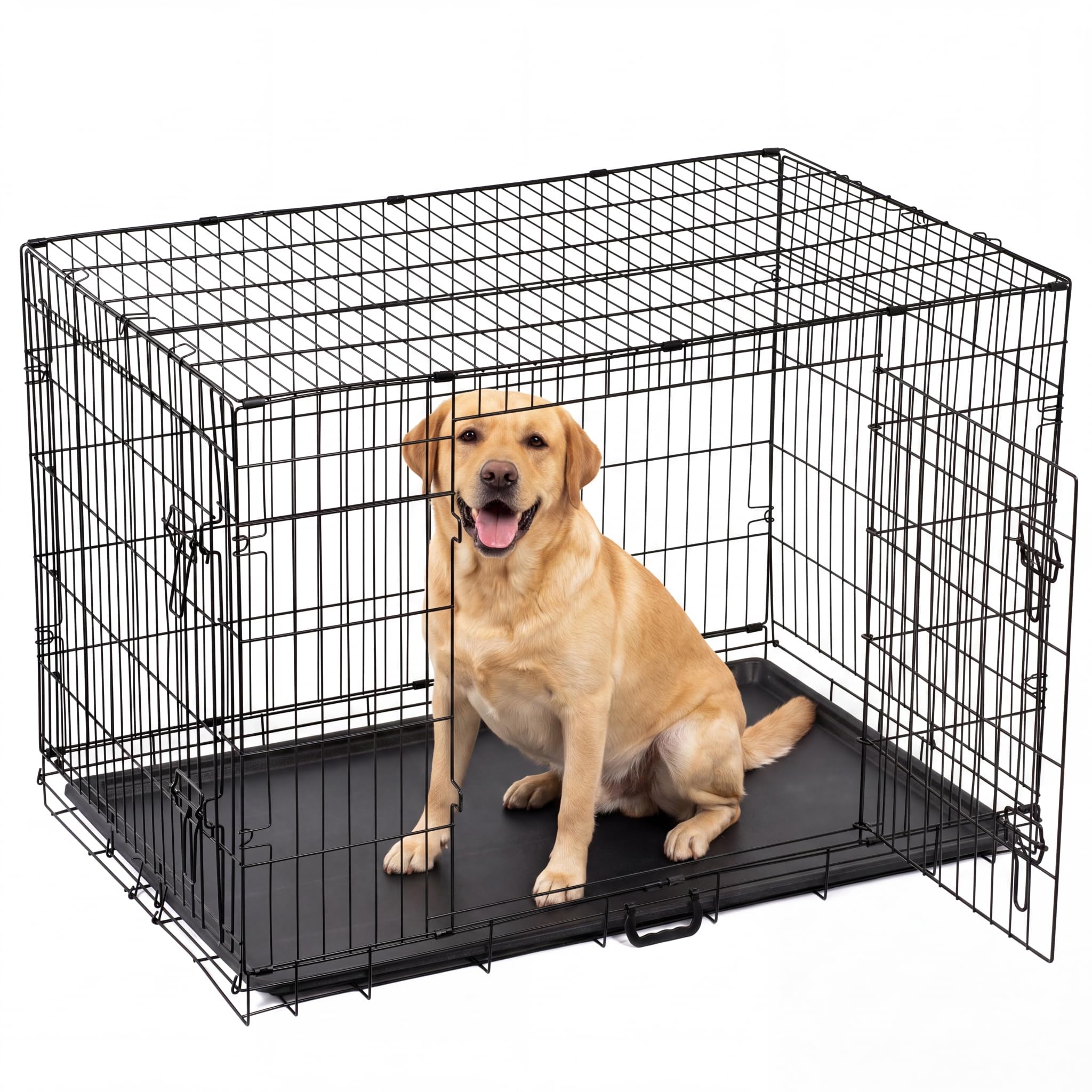 Dog Crate Extra Large Dog Puppy Pet Cage with 2 Doors (Front & Side), Large Dog Crate with Removal Tray,Folding Metal Pet Dog Puppy Training Cage Crate for Large Dogs (XL 42")