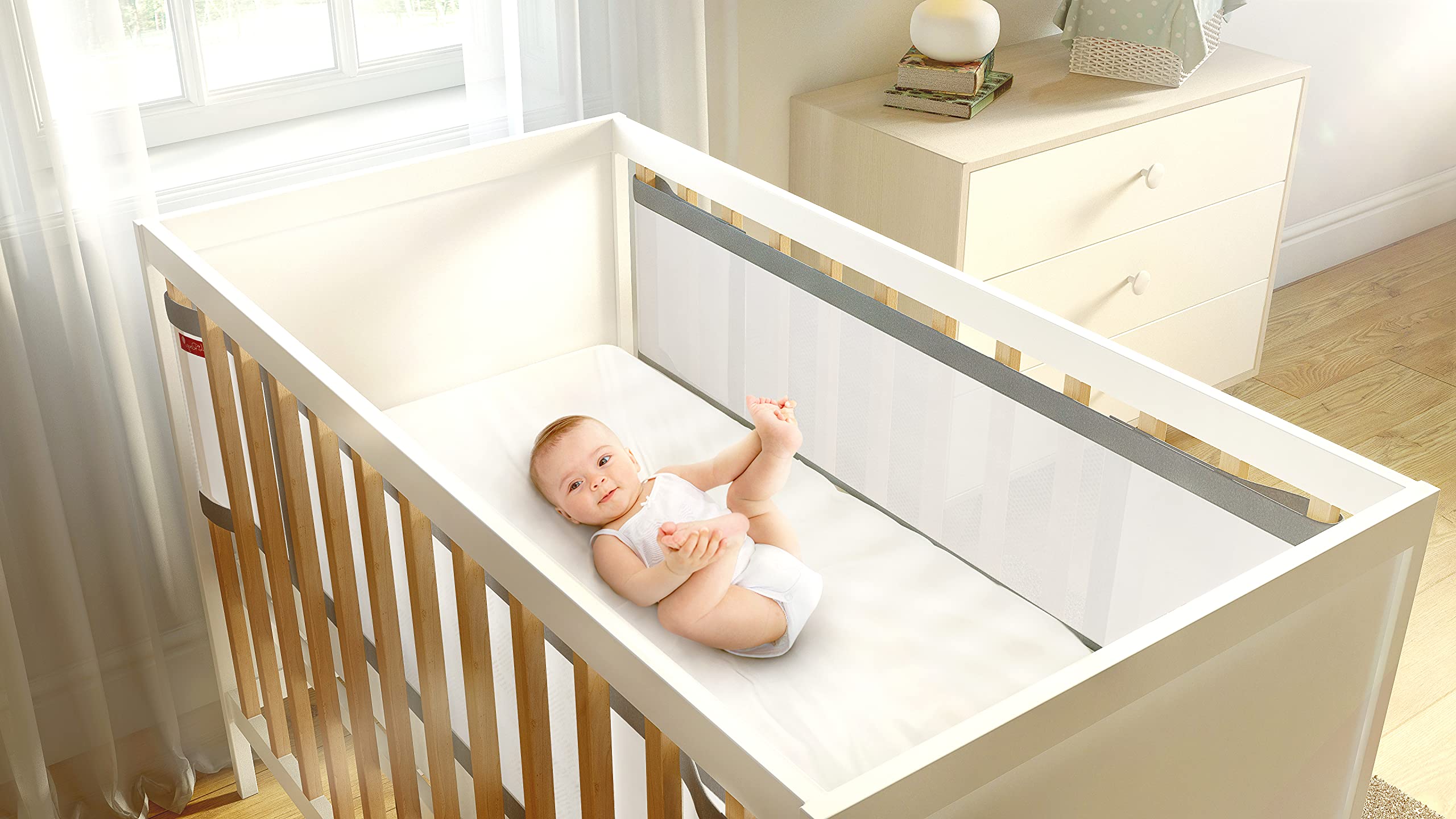Premium - Protector de Cuna de Doble Cara con Capas Dobles Que aportan un Acolchado Extra, Ideal para cunas con Listones rígidos, Forro Seguro y Transpirable