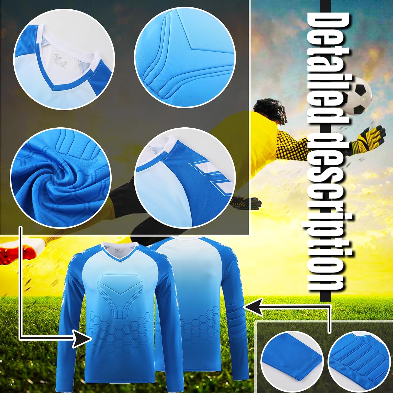 Custom Goalie Long Sleeve Shirt Elbow Padded Youth Adult Soccer Goalkeeper Shirt Padded Personalized Name Number Team Logo - Image 5