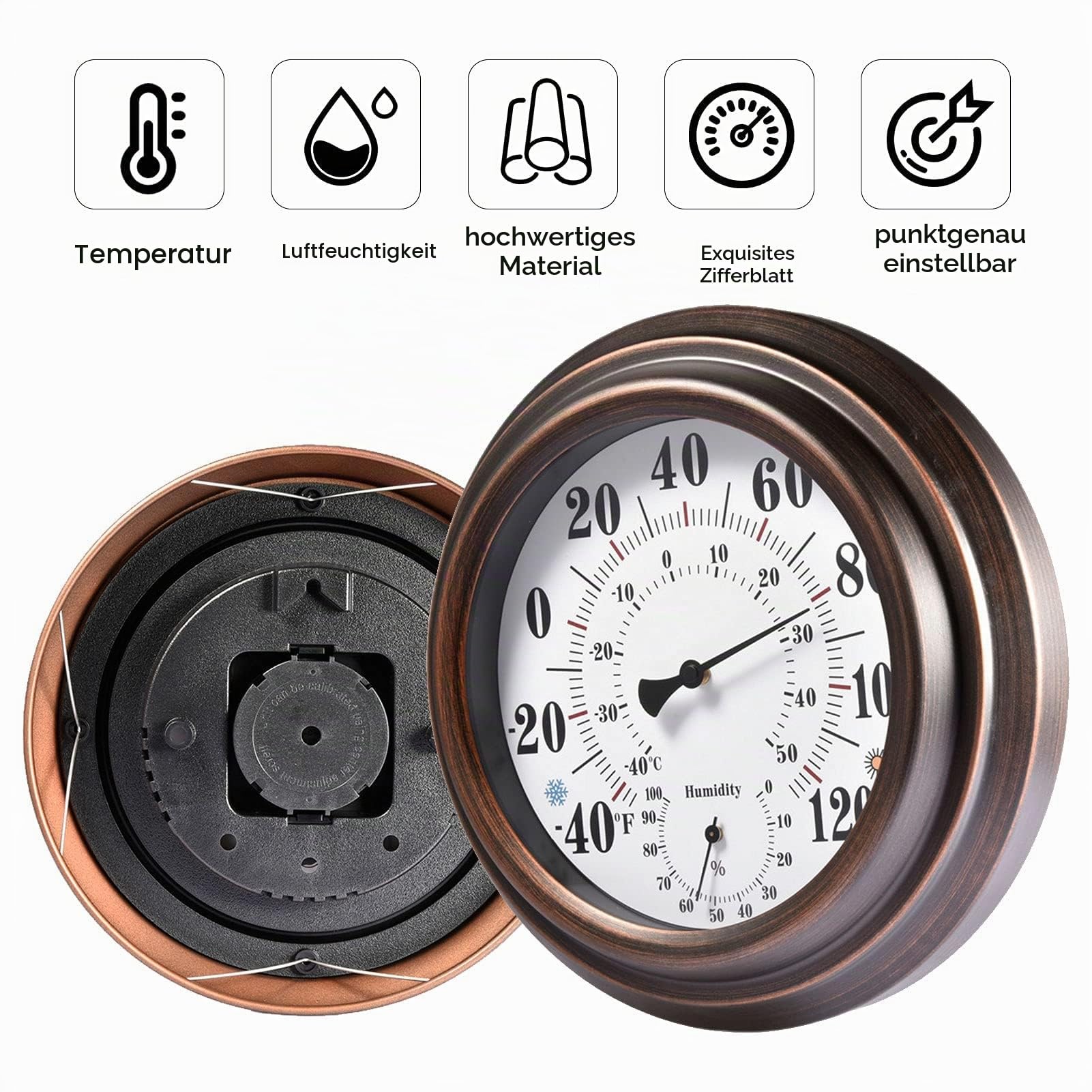Außenthermometer Analog 20,3 cm Außenthermometer Groß Thermometer Dekoratives Innen Außenthermometer Hygrometer Hygrometer Analog Geeignet für Terrasse, Haus, Gewächshaus, Garten