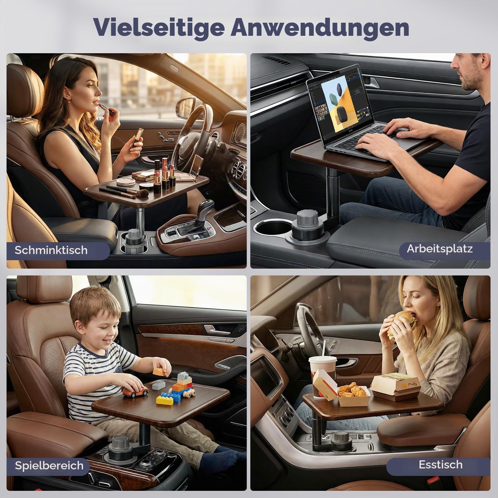 Autotisch für Laptop, Getränkehalter mit 360°-Drehung – Laptophalterung aus Holz für das Auto, Autotisch und Tablett für das Auto, kompatibel mit Tesla-Modellen,Ford und den meisten anderen Fahrzeugen