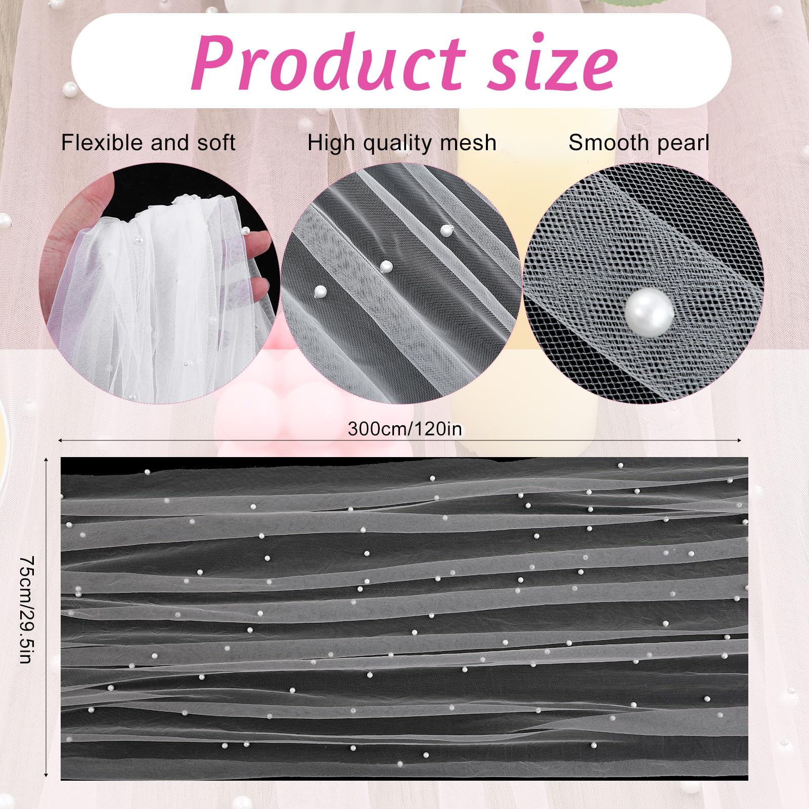 Witte parel lente zomer tafelloper Boho rustieke Tule kant Moederdag tafelloper voor babyshower bruiloft boog decor sluier desserttafel - België
