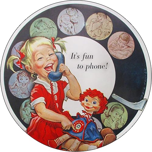 Letrero de metal vintage de reproducción de letreros de metal redondo para garaje y hogar de 8 pulgadas de diámetro - Bell Telephone It's Fun to