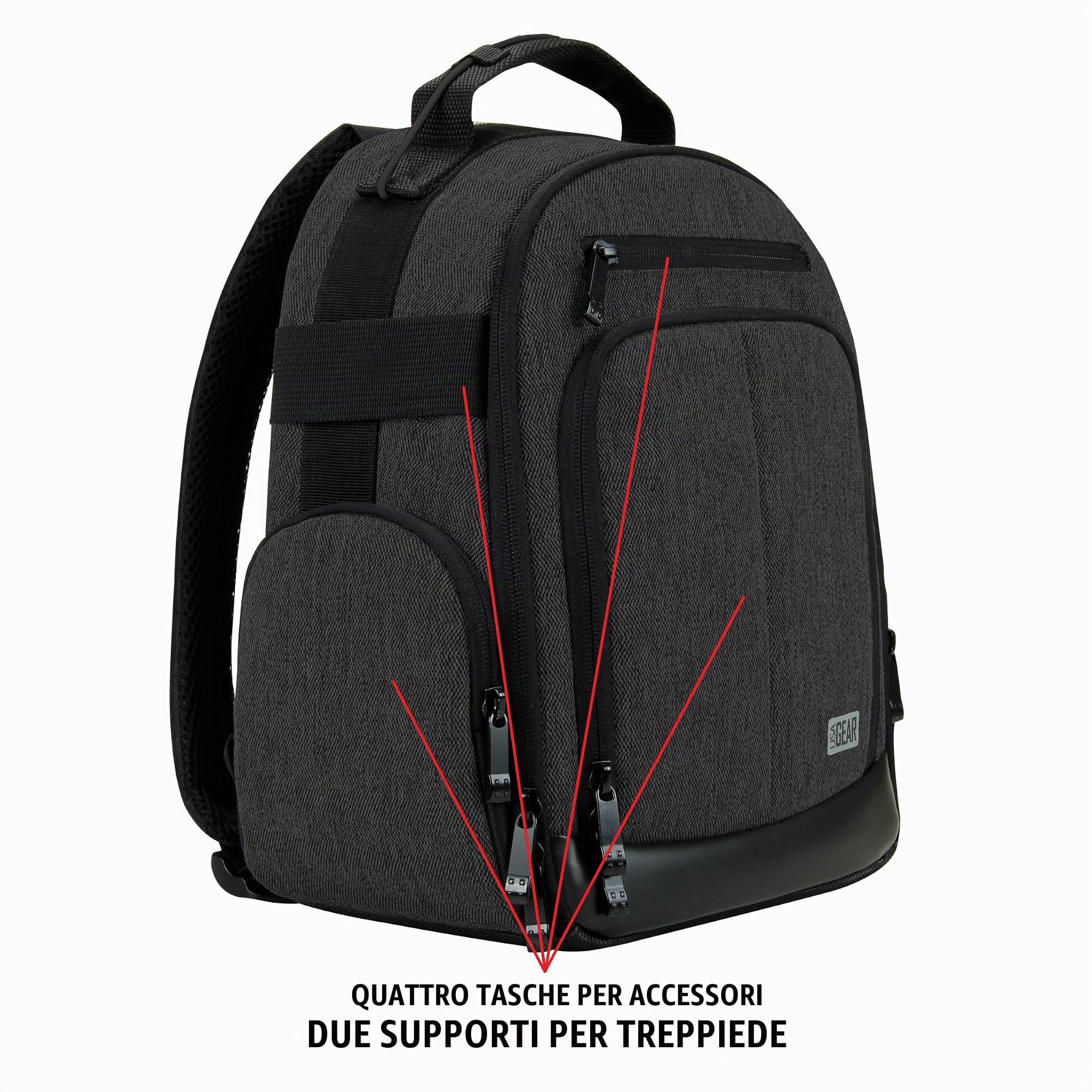 USA Gear Zaino Fotografico Borsa Fotografica con Divisori Accessori Personalizzabili, Conservazione per Obiettivo e Altri Accessory, Supporto Posteriore Confortevole, Custodia per Reflex