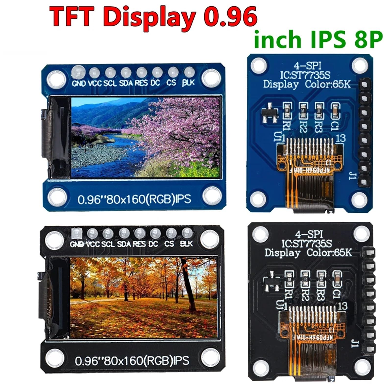 QAXIOQCS TFT Display 0.96 NCH HD 65K Full Color LCD Module ST7735 Drive IC 80 * 160 Black(0.96 TFT Blue 8P)