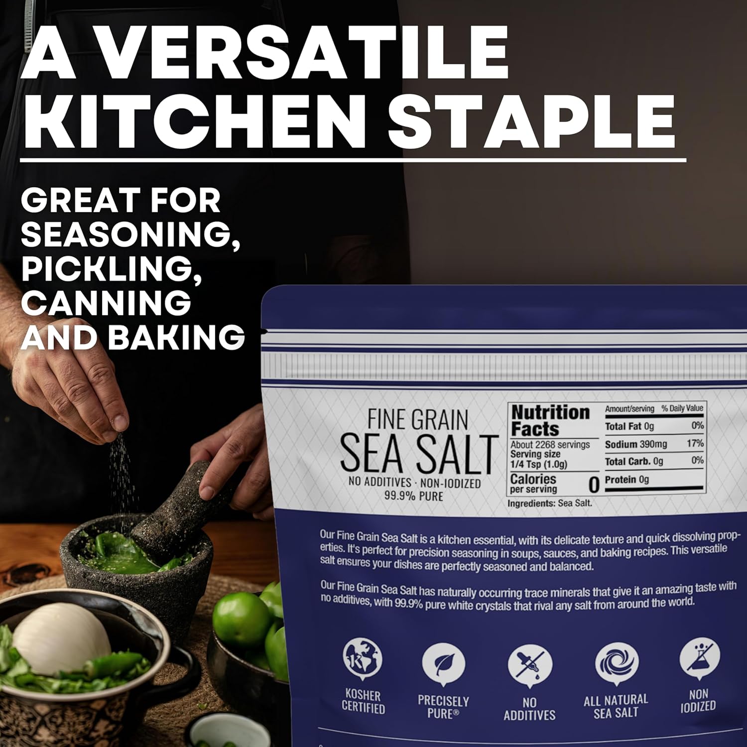 Fine Grain Sea Salt from Baja California, Replacement for Table Salt, Non-Iodized, All-Natural, No Additives (5 lb Bag)