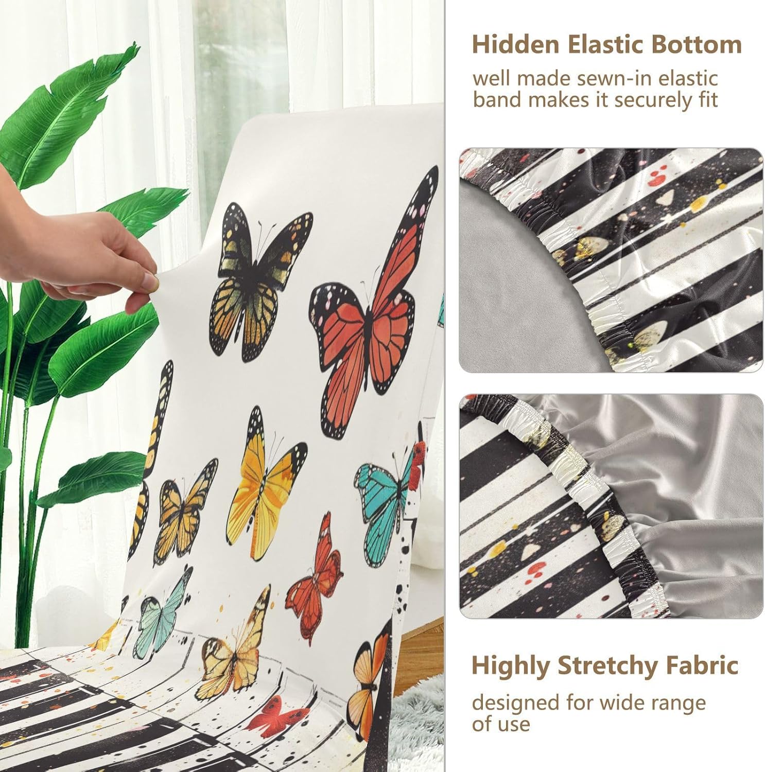 ALAZA Piano Keys Colorful Butterflies Stretch Removable Washable Short Dining Chair Protector Cover Seat Slipcover for Restaurant Hotel Banquet Wedding Party