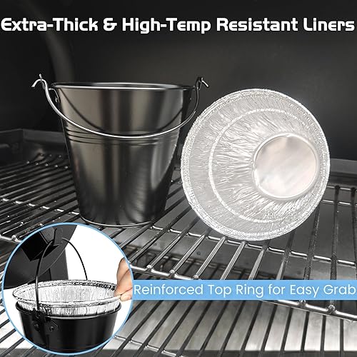 Miniatura 5 de Cubo de parrilla para grasa, cubo de grasa por goteo, 10 paquetes de revestimientos de papel de aluminio para Traeger 20 22 34 Series Pit Boss