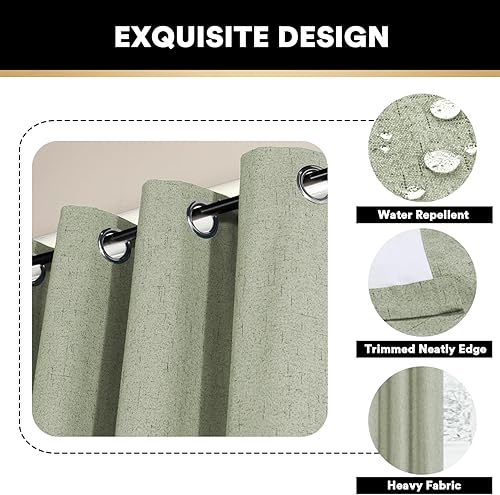 Miniatura 22 de PrinceDeco Cortinas opacas 100% para dormitorio, cortina de lino para puerta corrediza de cristal, cortinas opacas extra anchas con ojales Arena