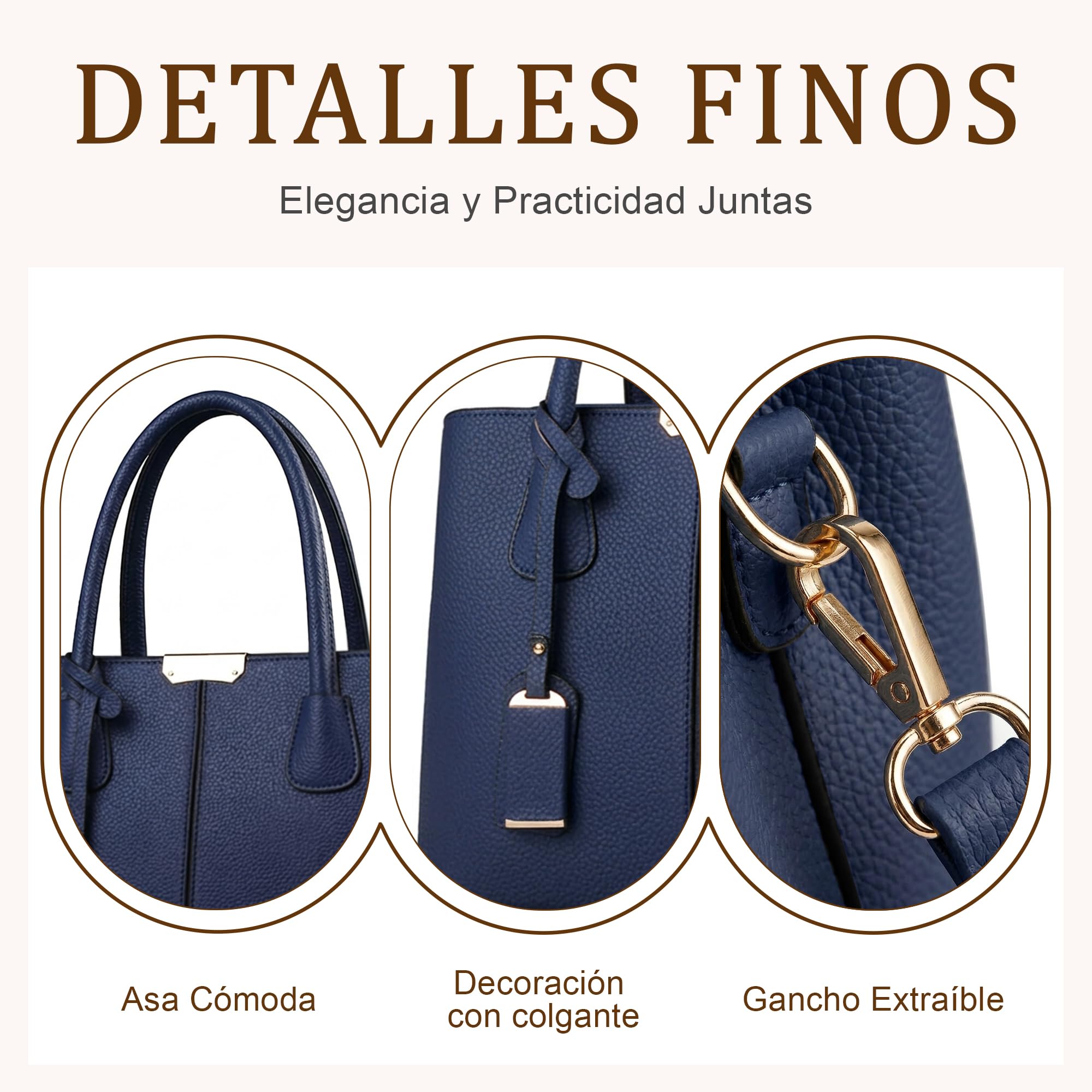 Bolso Mujer Grande de Piel PU con Colgante, Bolso de Mano Elegante