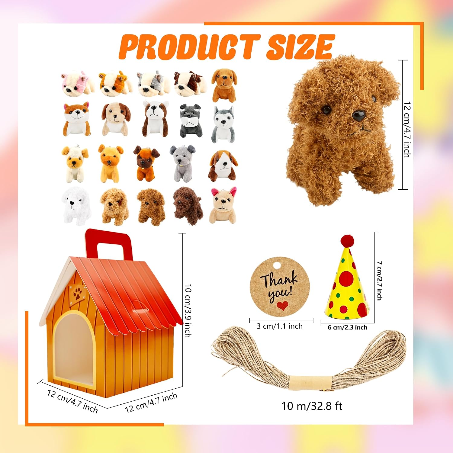 Haconba 20 Set Adopt A Puppy Party Favors with 20 Mini Plush Dogs Stuffed Animals 20 Birthday Hats 100 Gift Tags and 20 Red Carton Dog House for Adopt Pet Theme Birthday Party