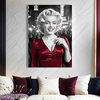 PUREVACY Elegant Marilyn Monroe Wall Art. Hollywood Master Bedroom Wall Decor. Black and White Art Canvas Prints with Red Accent. Size 70x100 cm / 28x40″