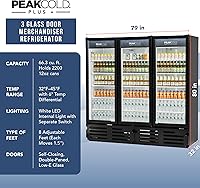 Vista 15 de PEAKCOLD+ 2-Door Upright Display Refrigerator - 25.7 Cubic Ft Energy Efficient Black Merchandiser Refrigerator With Glass Doors, White Interior &