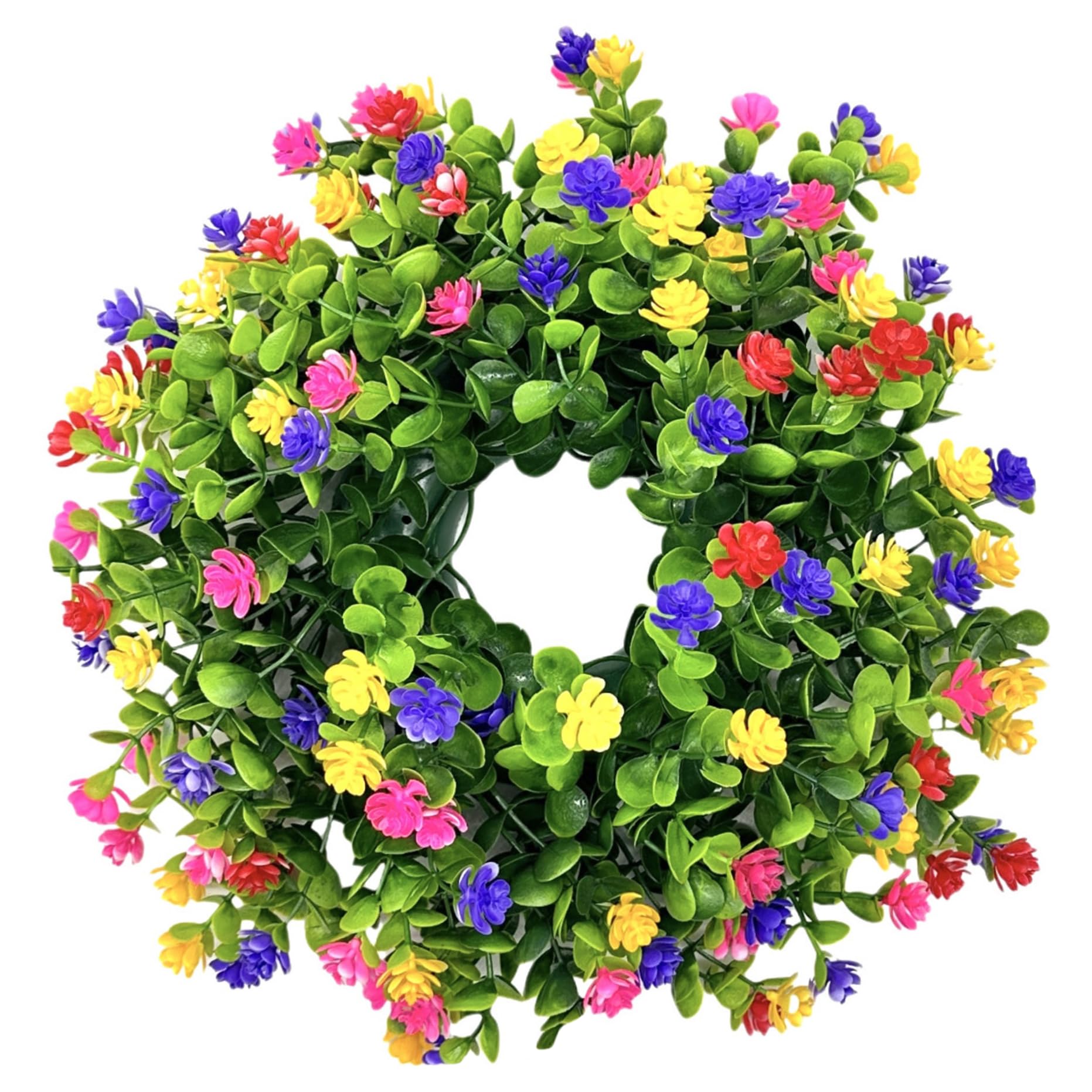 Uanqfegy Spring Wreath - 13" Colorful Floral Door Wreath with Eucalyptus & Ranunculus, Farmhouse Decor