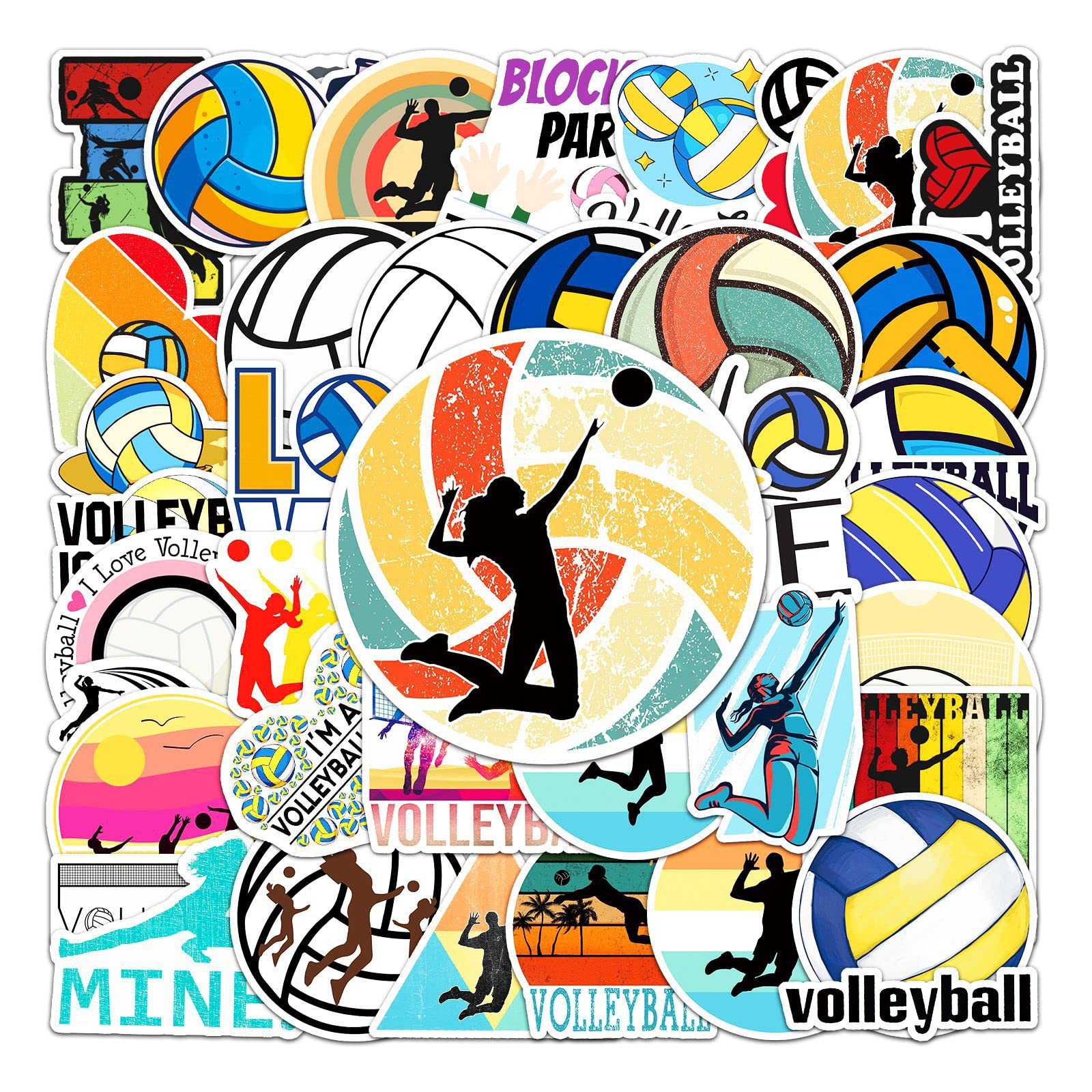 Bric dodo Lot de 50 autocollants de volleyball pour ordinateur portable, voiture, scrapbooking, téléphone, skateboard, valise, bagages, vélo, filles, adultes et enfants