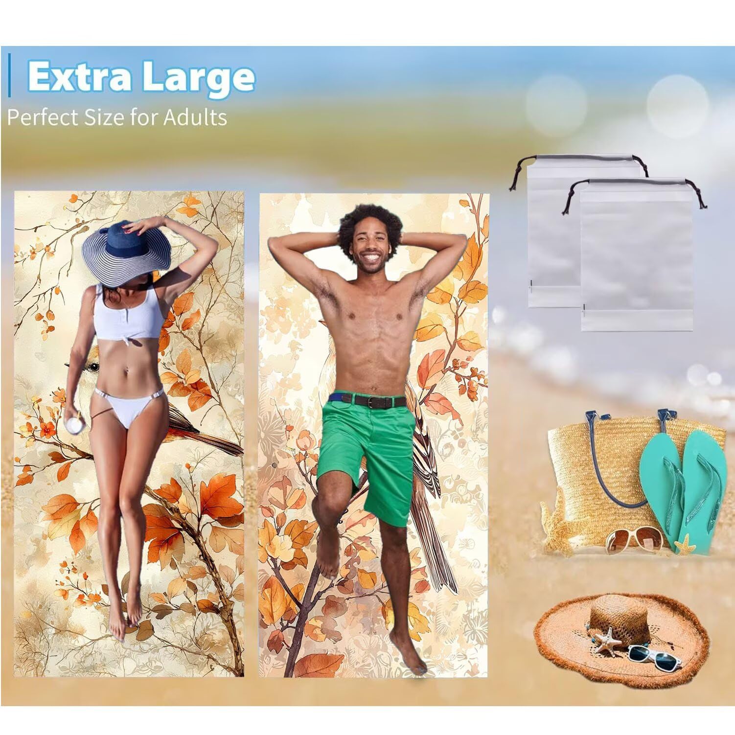 Ręcznik plażowy xxl, 2 szt. ręcznik z mikrofibry dla ptaków 90 x 200 cm, duży, lekki i szybkoschnący ręcznik plażowy nadaje się do uprawiania sportu, sauny, dla mężczyzn, kobiet, akcesoriów plażowych