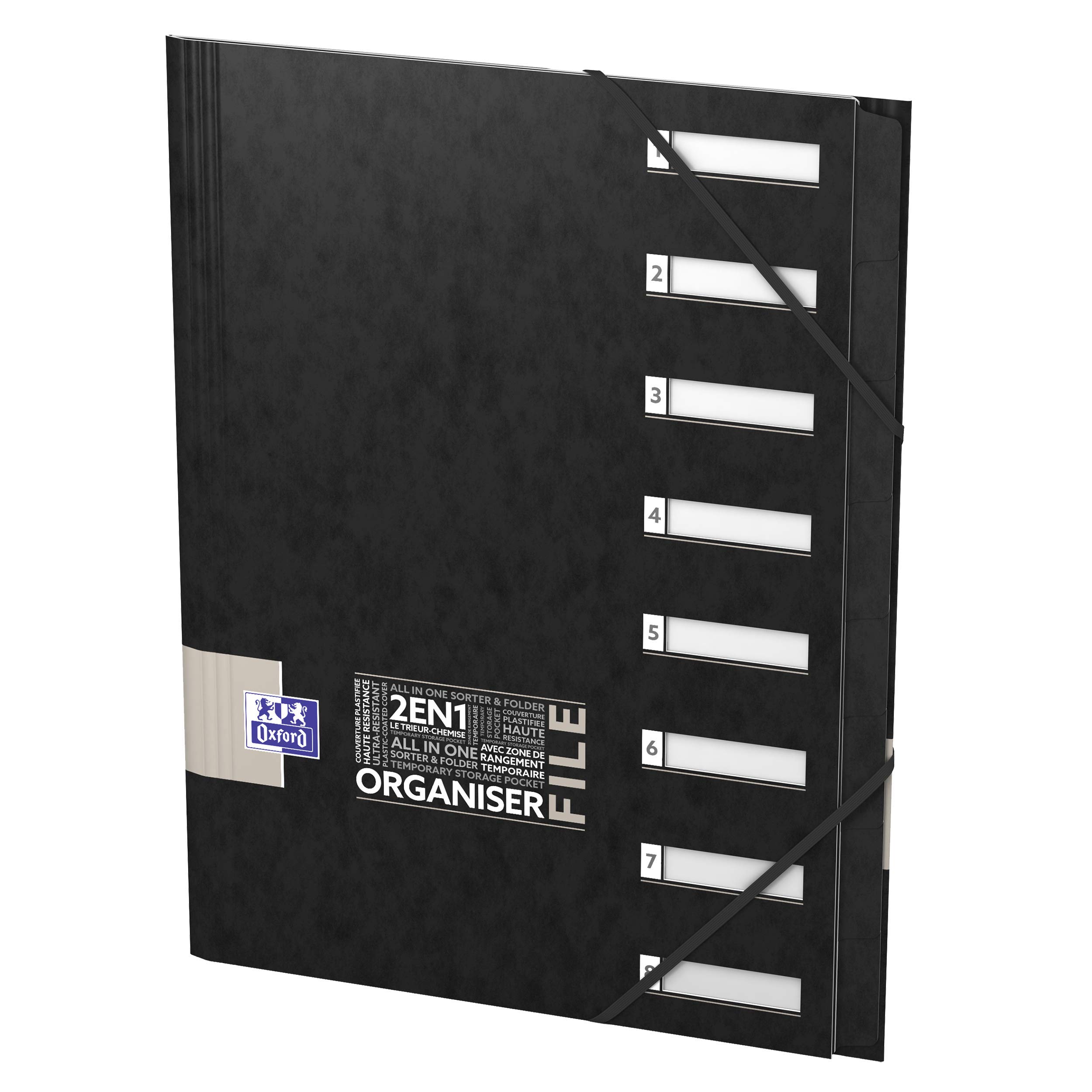 Oxford OrganiserFile Trieur 8 Compartiments Format A4 Fermeture Elastique Couverture Carte Pelliculée Couleur Aléatoire 400065859