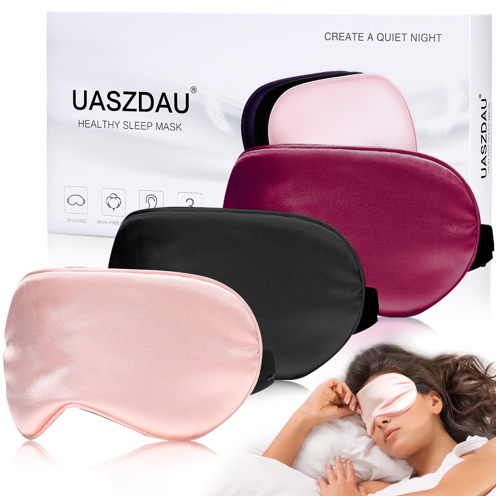 Eye Mask for Sleeping,3 Pack Silk Sleep Masks for Women Men-Blindfold for Travel on Airplane,100% Pure Silk Eye Mask for Sleep with Adjustable Strip