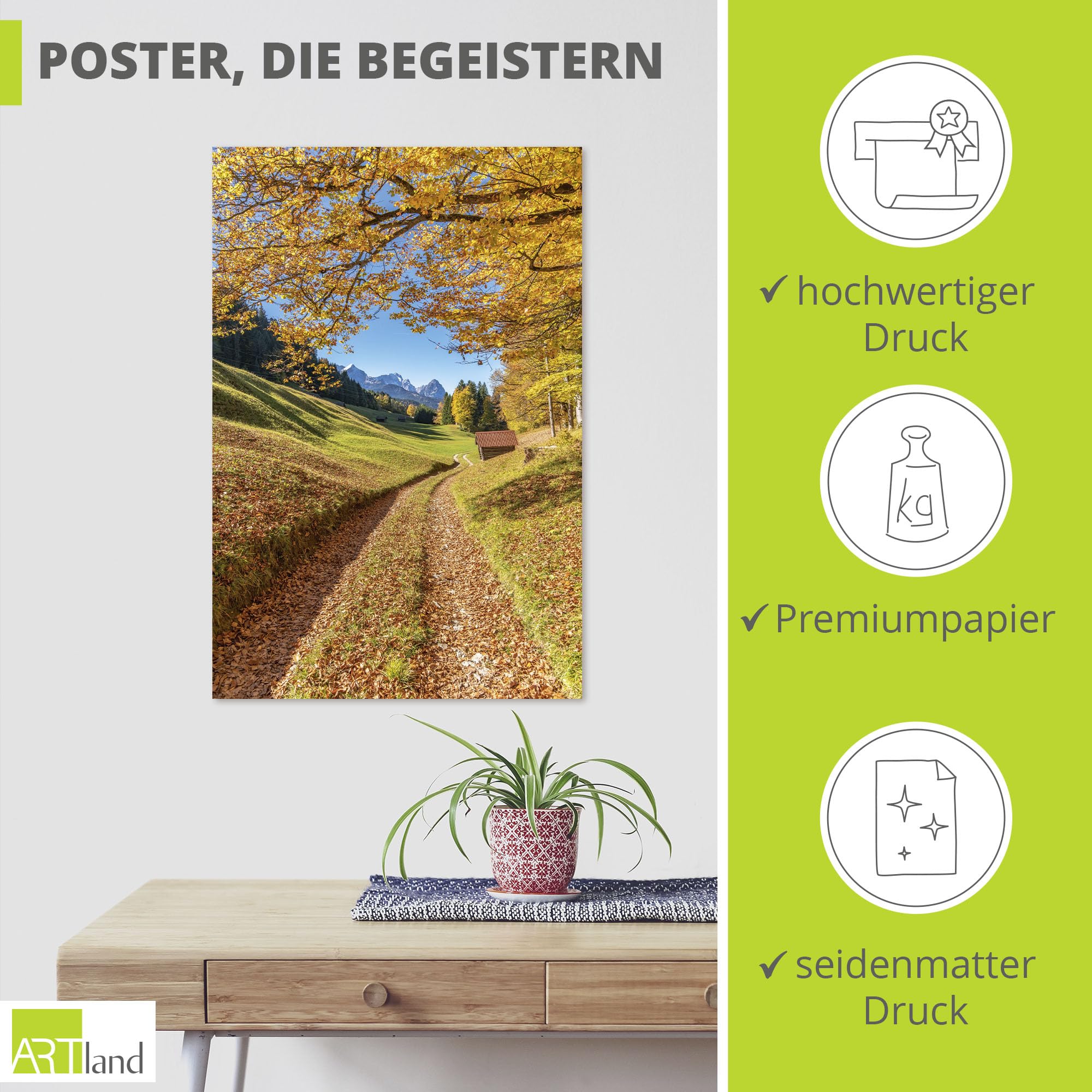 ARTLAND Wanddeko Poster & Kunstdrucke Wandposter 80x120 cm Hochformat Landschaftsbilder Bayern Berge Alpen Herbst Allgäu Natur Landhausstil U2FA