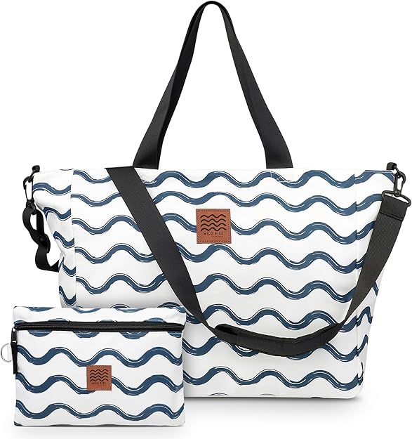 Large Beach Tote Set – Foldable Sandproof Travel Bag with Waterproof Pouch, Crossbody Strap & Zipper Pockets