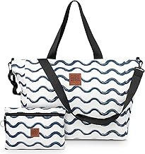 Large Beach Tote Bag for Women – Foldable & Packable Travel Bag with Zipper & Waterproof Pouch, Lightweight & Sandproof
