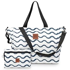 Large Beach Tote Set for Moms Foldable Sandproof Travel Bag with Waterproof Pouch Crossbody Strap Zipper Pockets