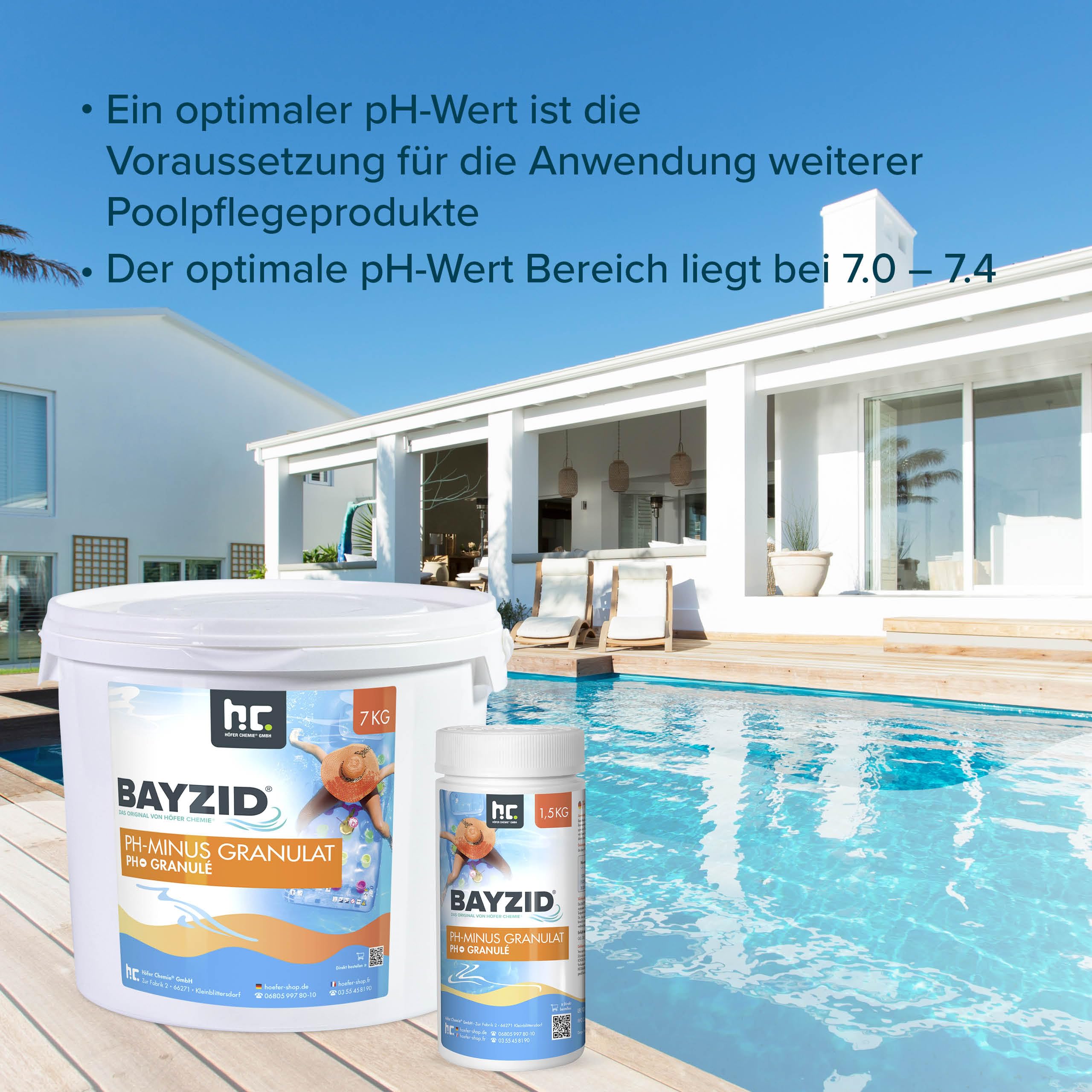 Höfer Chemie 7 kg pH Senker Granulat zur Senkung des pH Werts im Pool - pH Minus für Schwimmbad & Spa