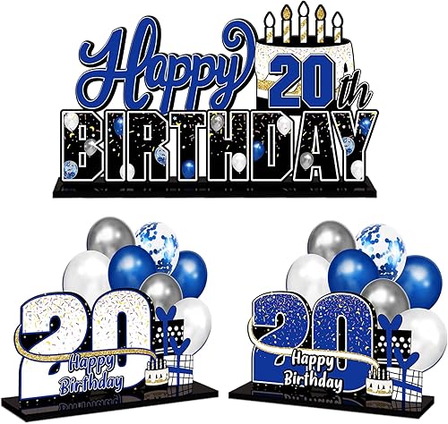 Miniatura 75 de LINGTEER Juego de centros de mesa de acrílico azul con texto en inglés «Happy 100th Birthday» – Decoración de regalo de fiesta de cumpleaños número