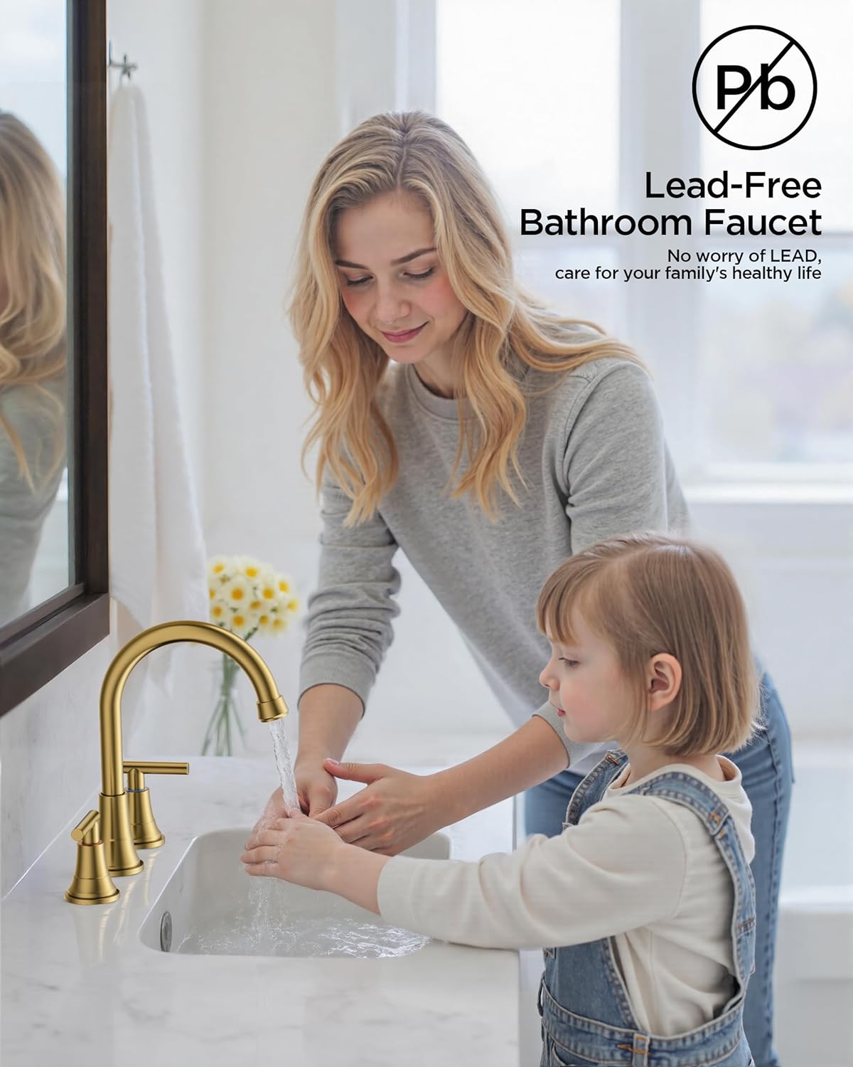 FORIOUS Gold Bathroom facuet 3 Hole, 8 inch Brushed Gold Bathroom Sink Faucet Widespread with 360° Swivel Spout and Spare Water-Saving Aerator and Drain, 3 Piece Vanity Tap for Restroom Upgrade