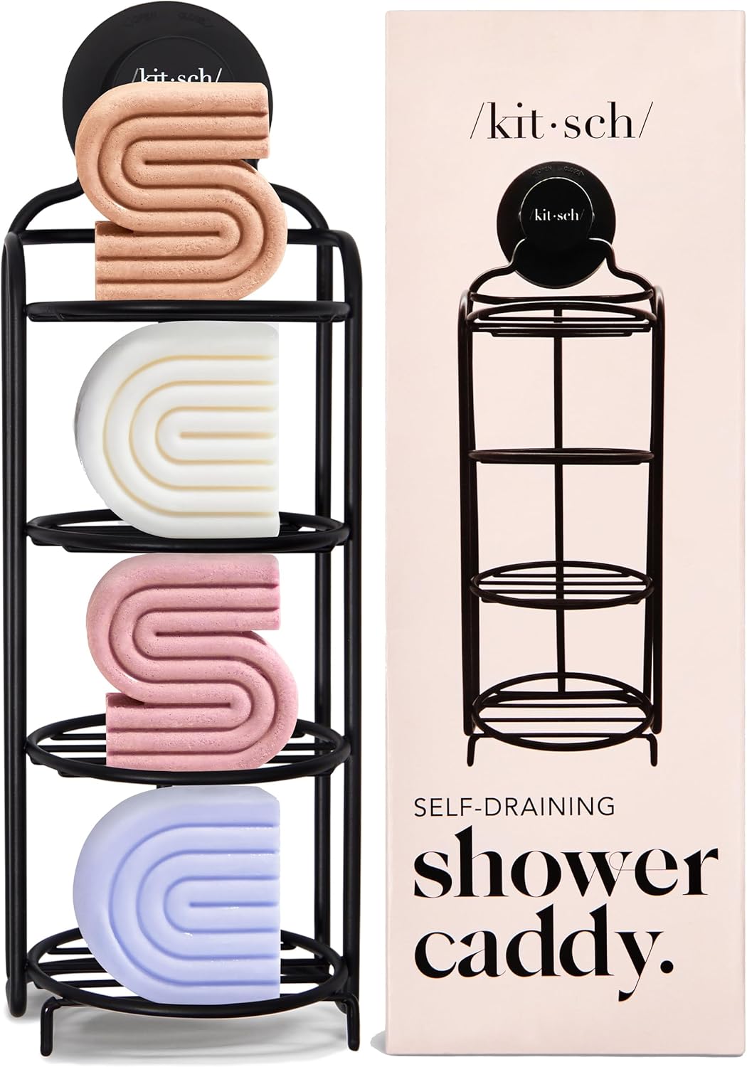Kitsch Hanging Shower Caddy with Suction Cup – Self-Draining Bar Soap Holder & Shower Caddy for Shampoo Bars, Conditioner Bars & Soap – Rust Proof, Eco-Friendly, Wall Mount or Free-Standing Organizer