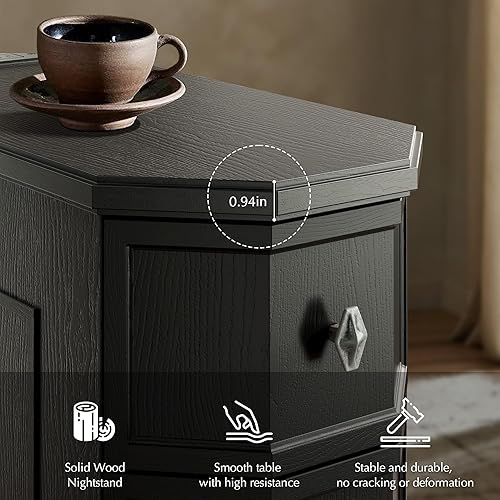 Miniatura 4 de Mesita de noche con estación de carga, mesa auxiliar de madera vintage con 3 cajones, mesa auxiliar estrecha Victoria, mesitas de noche delgadas