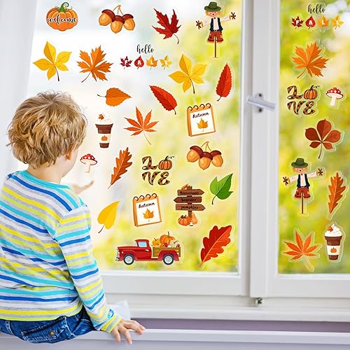 Miniatura 6 de 40 calcomanías de gel grueso para otoño, hojas de Acción de Gracias, calcomanías de gel para ventana, calcomanías de otoño para ventana, calabaza,