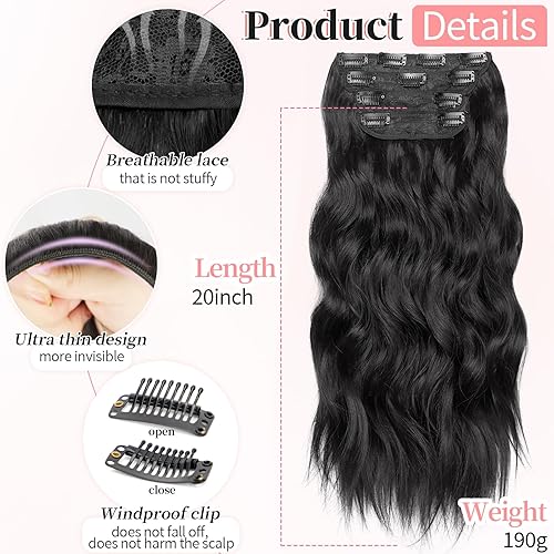 Miniatura 395 de KooKaStyle Extensiones de cabello rubio playa con clip, extensiones de cabello sintético largo ondulado y grueso, 4 piezas de 20 pulgadas para mujer