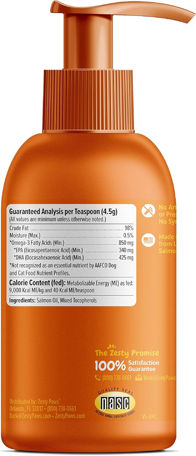 Pure Wild Alaskan Salmon Oil for Dogs & Cats - Supports Joint Function, Immune & Heart Health - Omega 3 Liquid Food Supplement for Pets - All Natural EPA + DHA Fatty Acids for Skin & Coat - 8 FL OZ : Pet Supplies