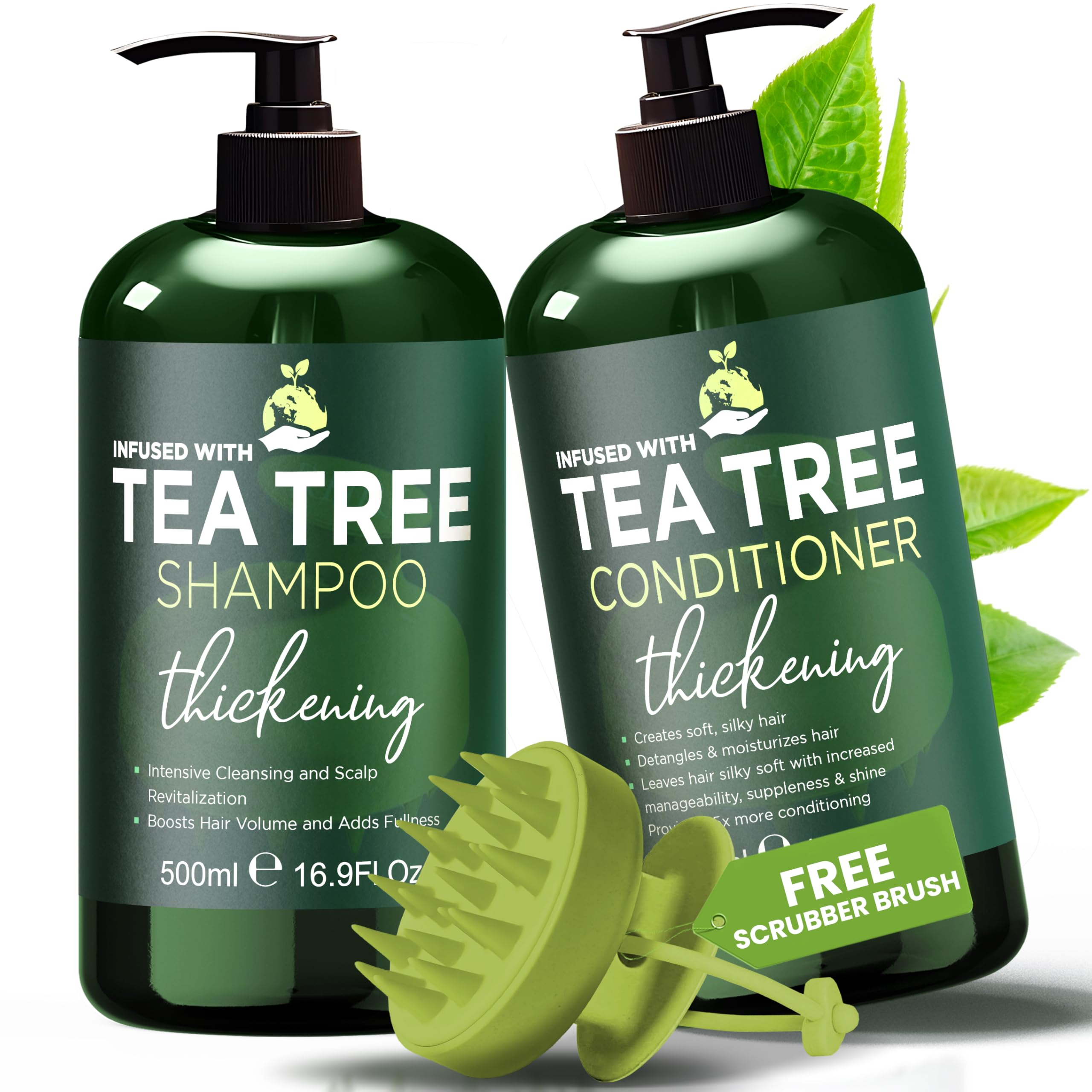 Tea Tree Shampoo & Conditioner Set | Thinning Hair Loss Treatments for Men and Women | Soothes Itchy Scalp & Dandruff | Boosts Hair Growth & Reduces Hair Loss | Sulfate & Paraben Free