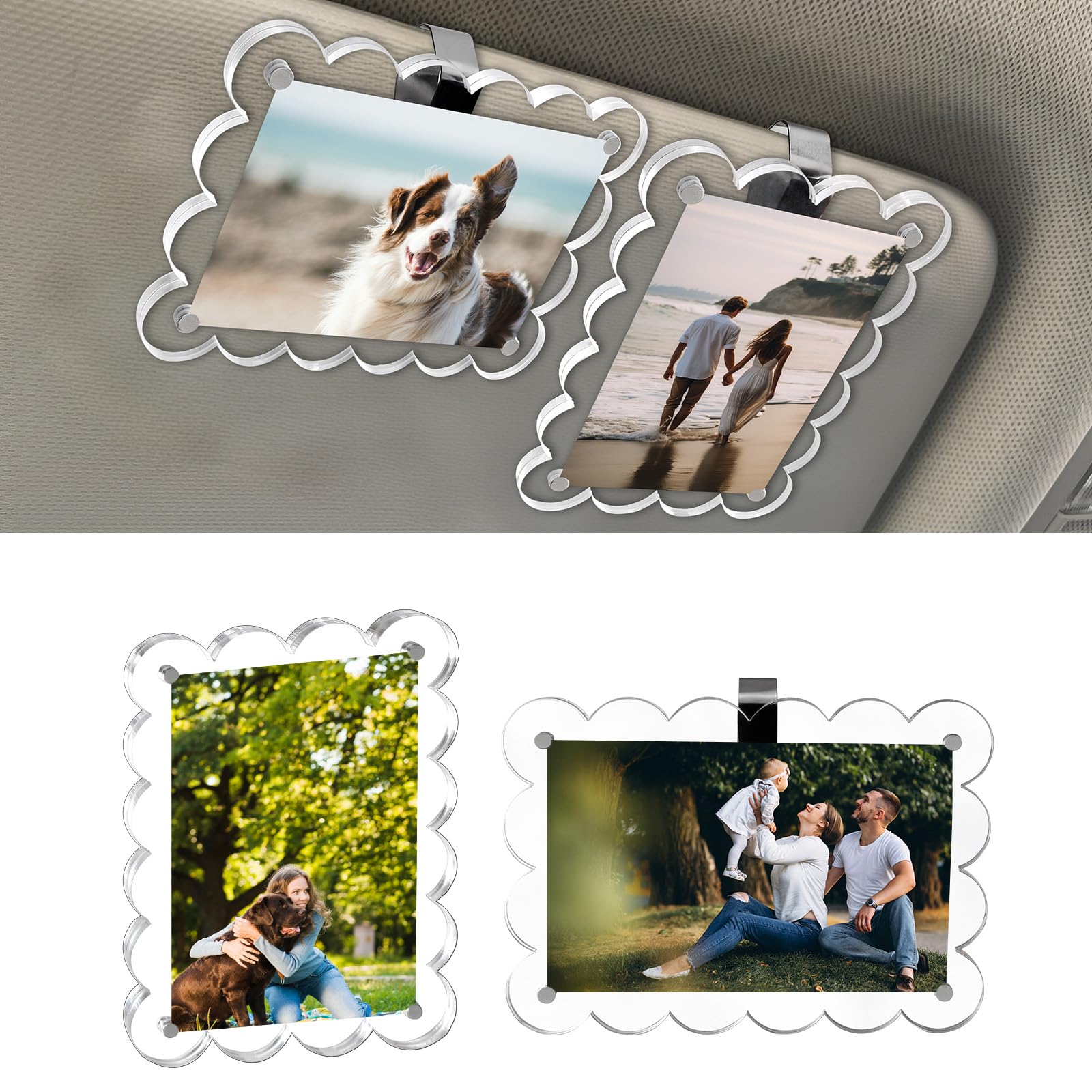 CARFIB 2pcs Car Picture Frame Magnetic Visor Clip Photo Holder for Polaroid Personalized Sun Visor Pictures Safe Display Universal Acrylic