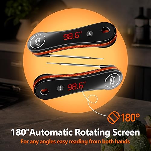 Miniatura 4 de Termómetro digital de carne de lectura instantánea de 0.5s, Paysean  0.5 con pantalla retroiluminada giratoria automática, impermeable IP67 y