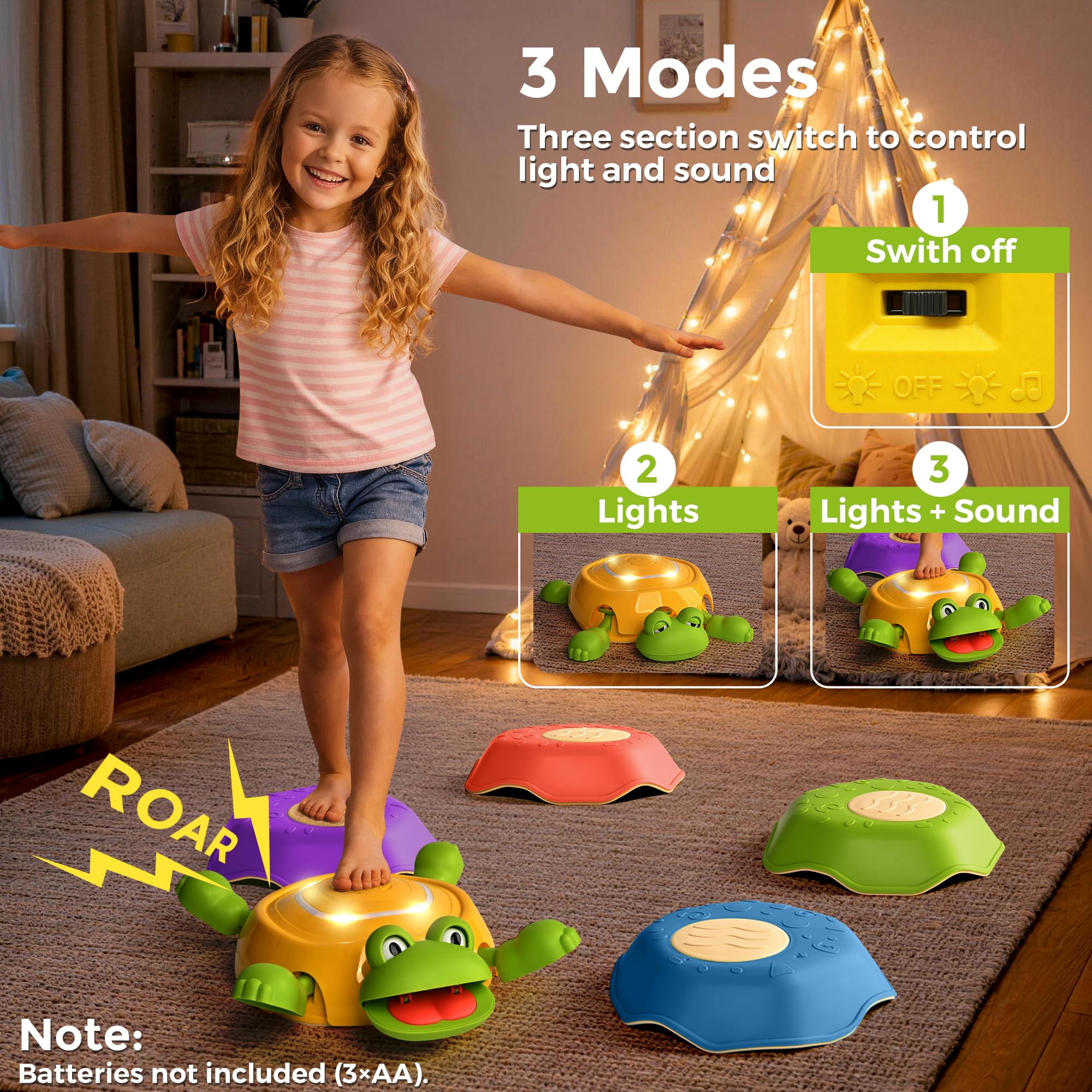 cossy Piedras de Equilibrio para Niños, Antideslizantes 5 Piedras Apilables LED con Forma de Rana, Juego de Equilibrio para Niños de 3 a 5 años en Interiores y Exteriores, Multicolor